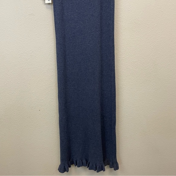 Anthropologie Daily Practice Blue Ribbed Ruffle Hem Slim Tank Dress Size L - Picture 12 of 12